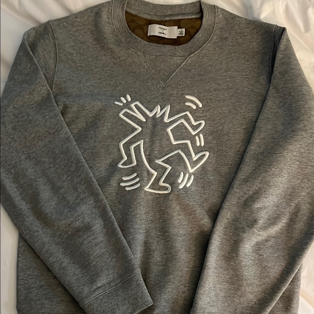 Gray Crewneck Sweater with White Graphic Design